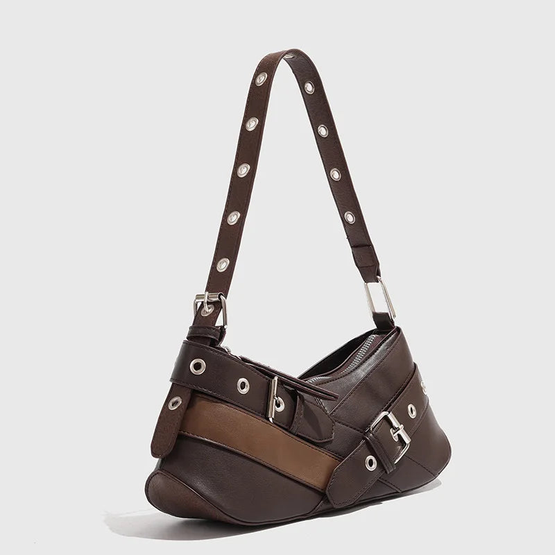Black Faux Leather Buckle-Strap Shoulder Bag Women UK – Casual Everyday Use, Smart Casual Outings
