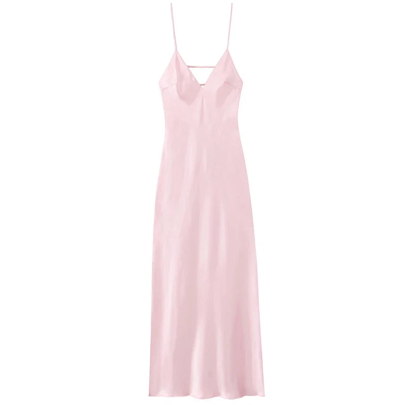 Champagne Satin Maxi Slip Dress Women UK – Evening Gown, Formal Occasion