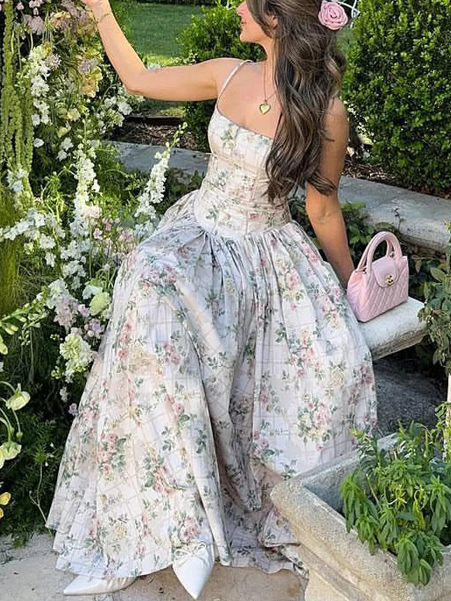 Floral Cut-Out Maxi Dress Women UK – Wedding Guest Garden Party Evening Gown, Resort Holiday
