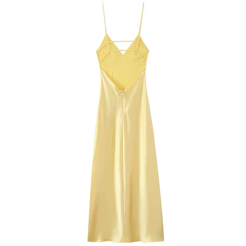Champagne Satin Maxi Slip Dress Women UK – Evening Gown, Formal Occasion