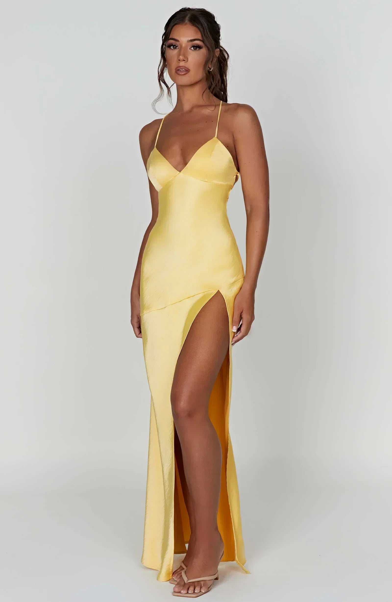Satin Maxi Dress with Thigh-High Split for Evening Events and Formal Occasions