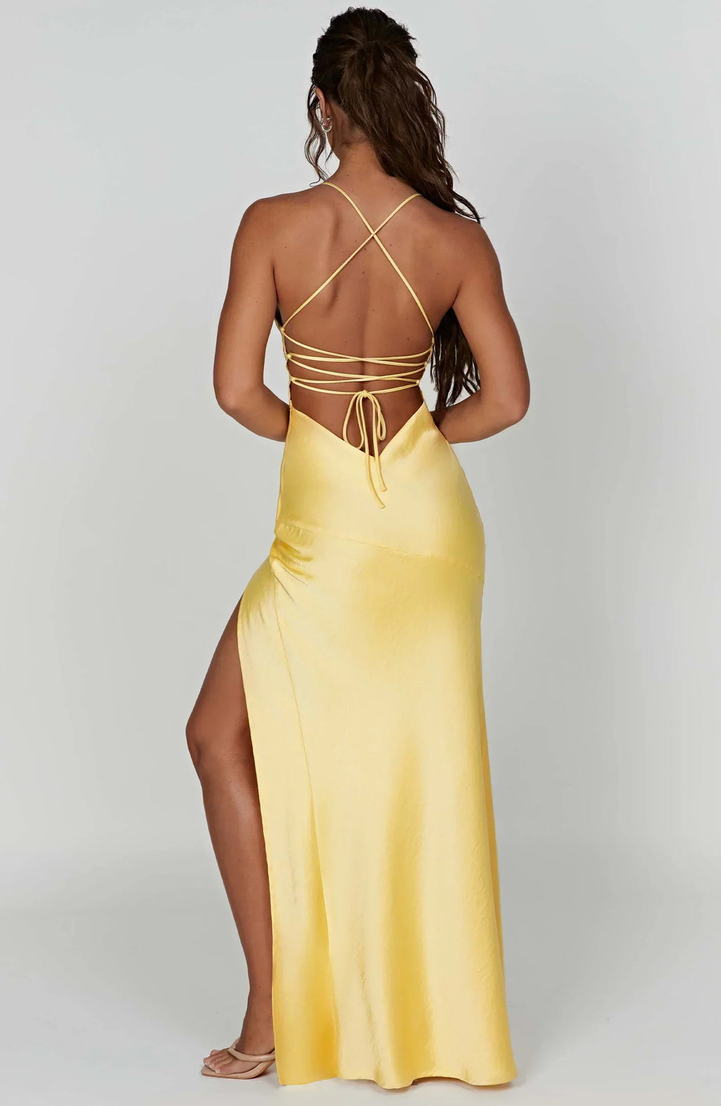Satin Maxi Dress with Thigh-High Split for Evening Events and Formal Occasions