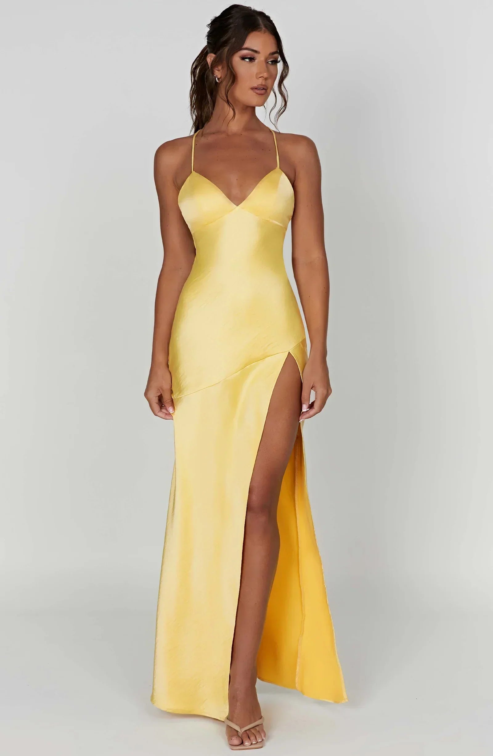 Satin Maxi Dress with Thigh-High Split for Evening Events and Formal Occasions