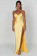 Satin Maxi Dress with Thigh-High Split for Evening Events and Formal Occasions