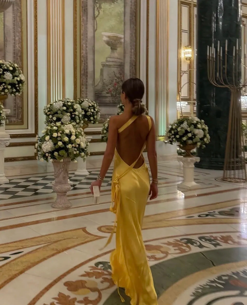 Satin Open Back Maxi Dress | Soft Evening Wear for Special Occasions