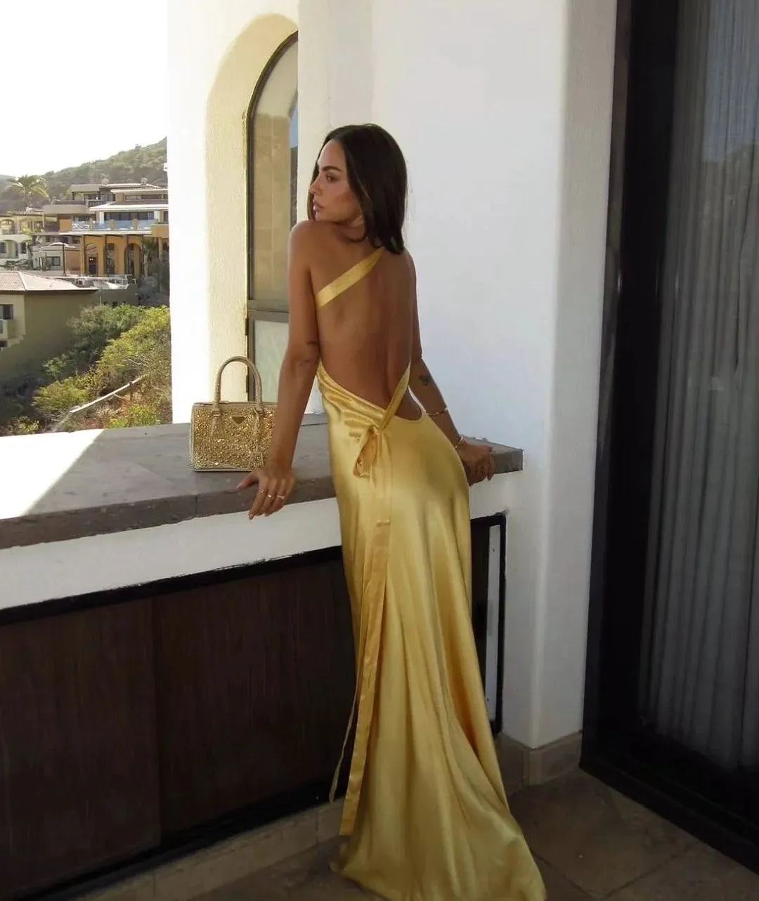 Satin Open Back Maxi Dress | Soft Evening Wear for Special Occasions