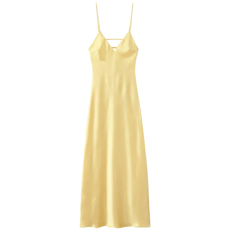 Champagne Satin Maxi Slip Dress Women UK – Evening Gown, Formal Occasion