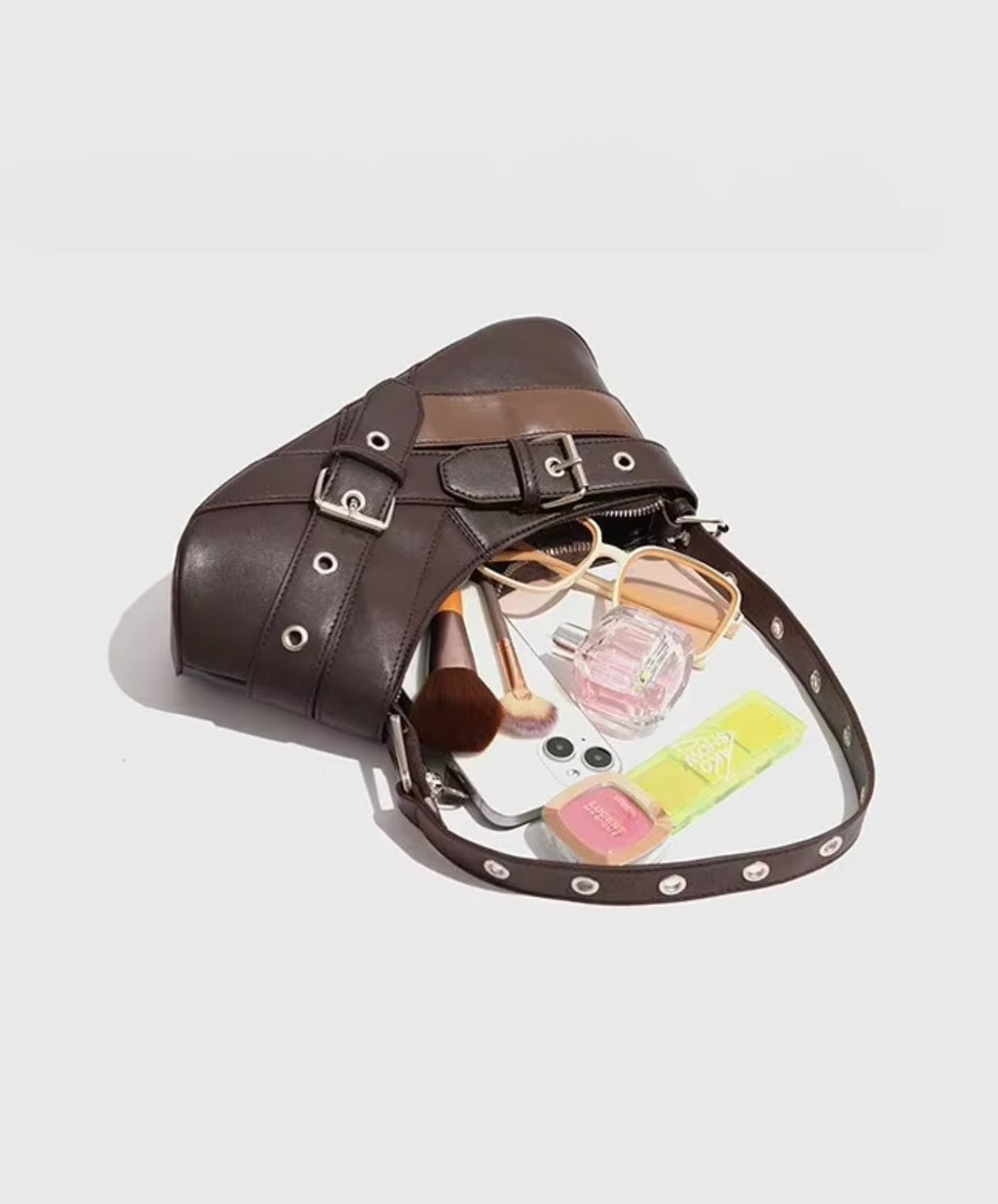 Black Faux Leather Buckle-Strap Shoulder Bag Women UK – Casual Everyday Use, Smart Casual Outings