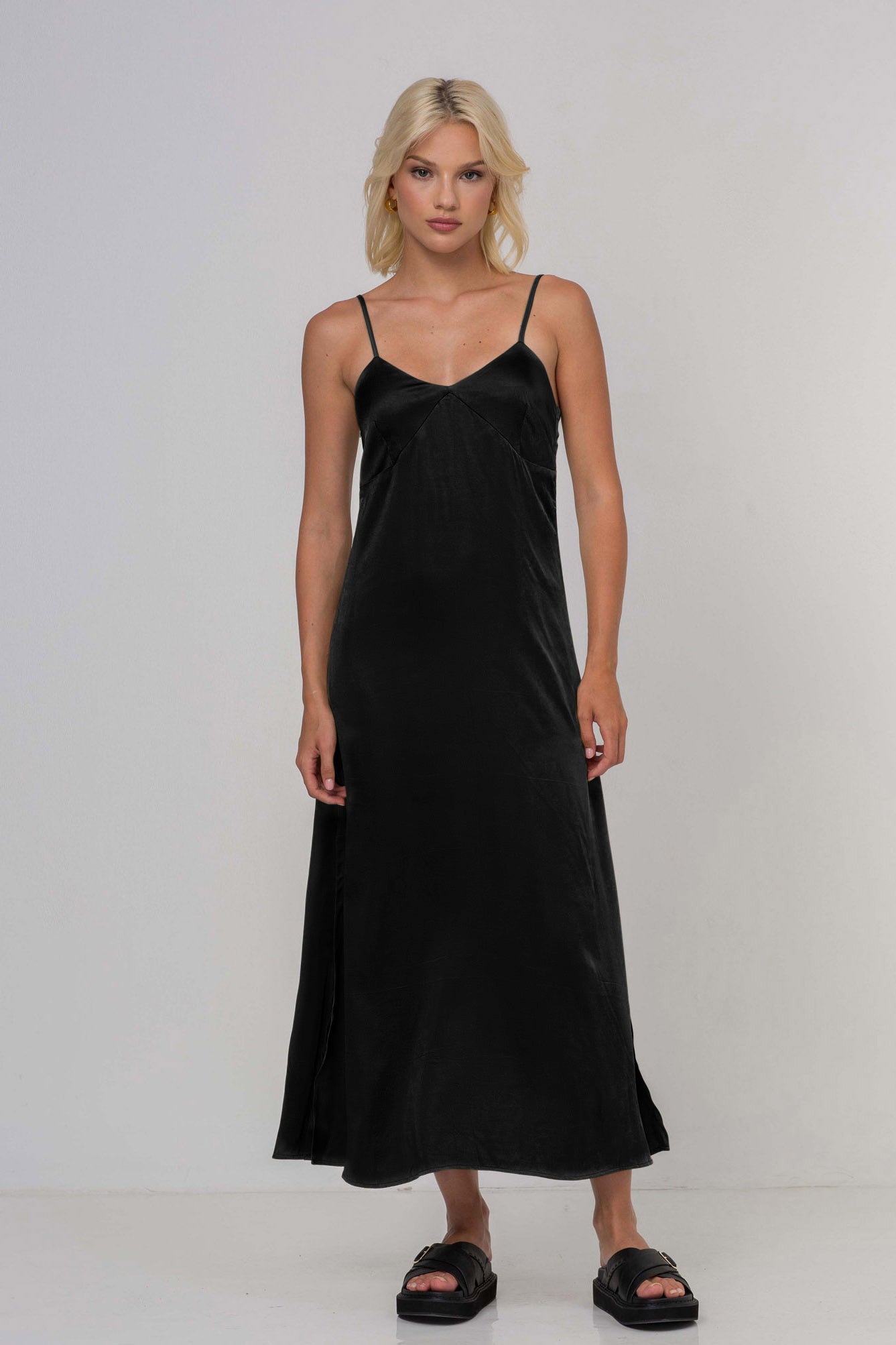 Black Viscose Cami Midi Dress Women UK – Evening Gown, Wedding Guest