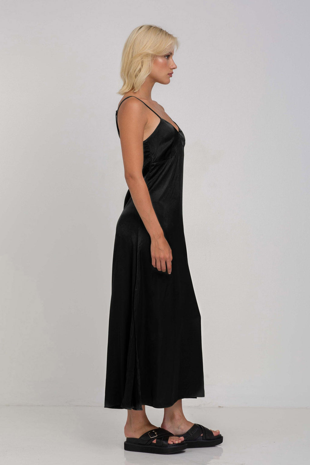 Black Viscose Cami Midi Dress Women UK – Evening Gown, Wedding Guest