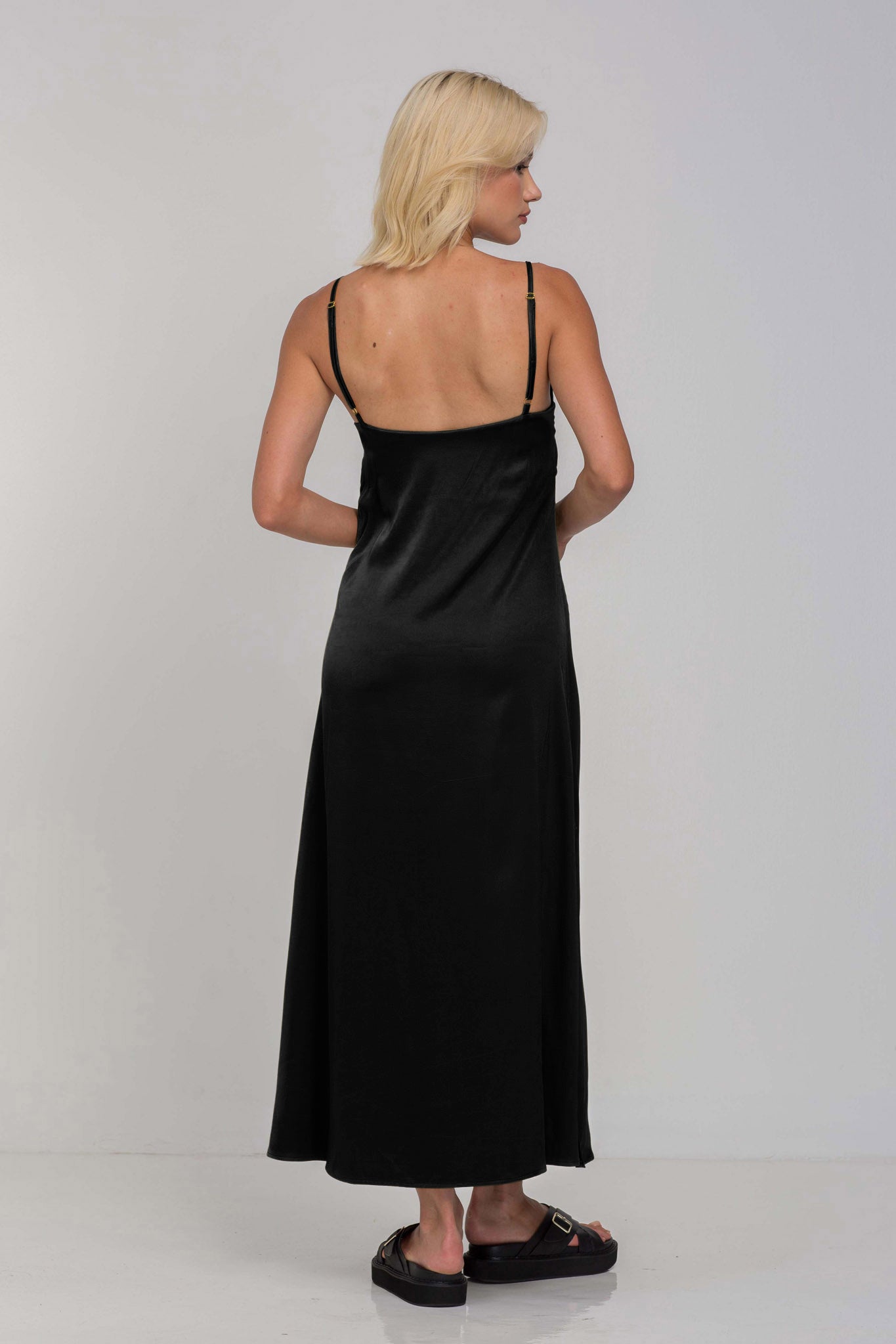 Black Viscose Cami Midi Dress Women UK – Evening Gown, Wedding Guest