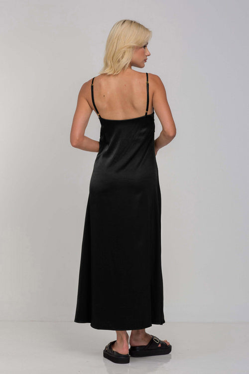 Black Viscose Cami Midi Dress Women UK – Evening Gown, Wedding Guest
