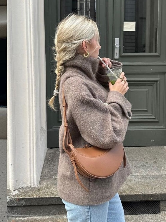 Vegan Leather Shoulder Bag Women UK – Crescent Design for Smart Casual Office & Everyday Use
