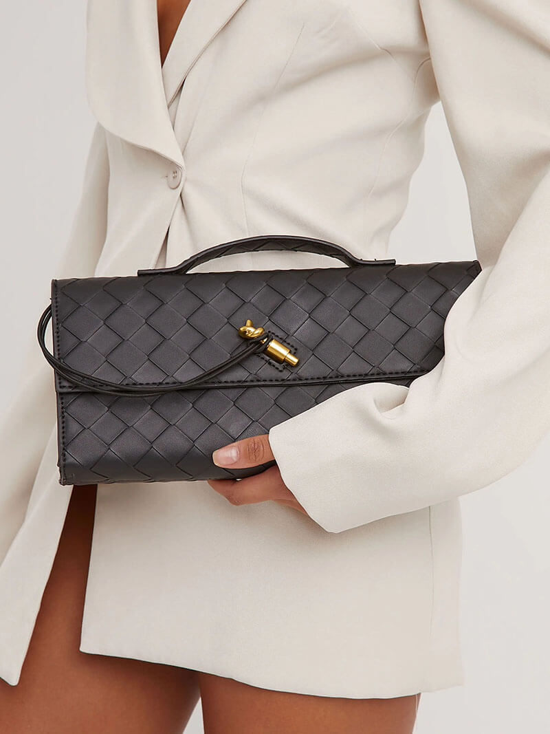 Woven Vegan Leather Clutch Bag Women UK – Chic Evening Accessory, Smart Casual Use