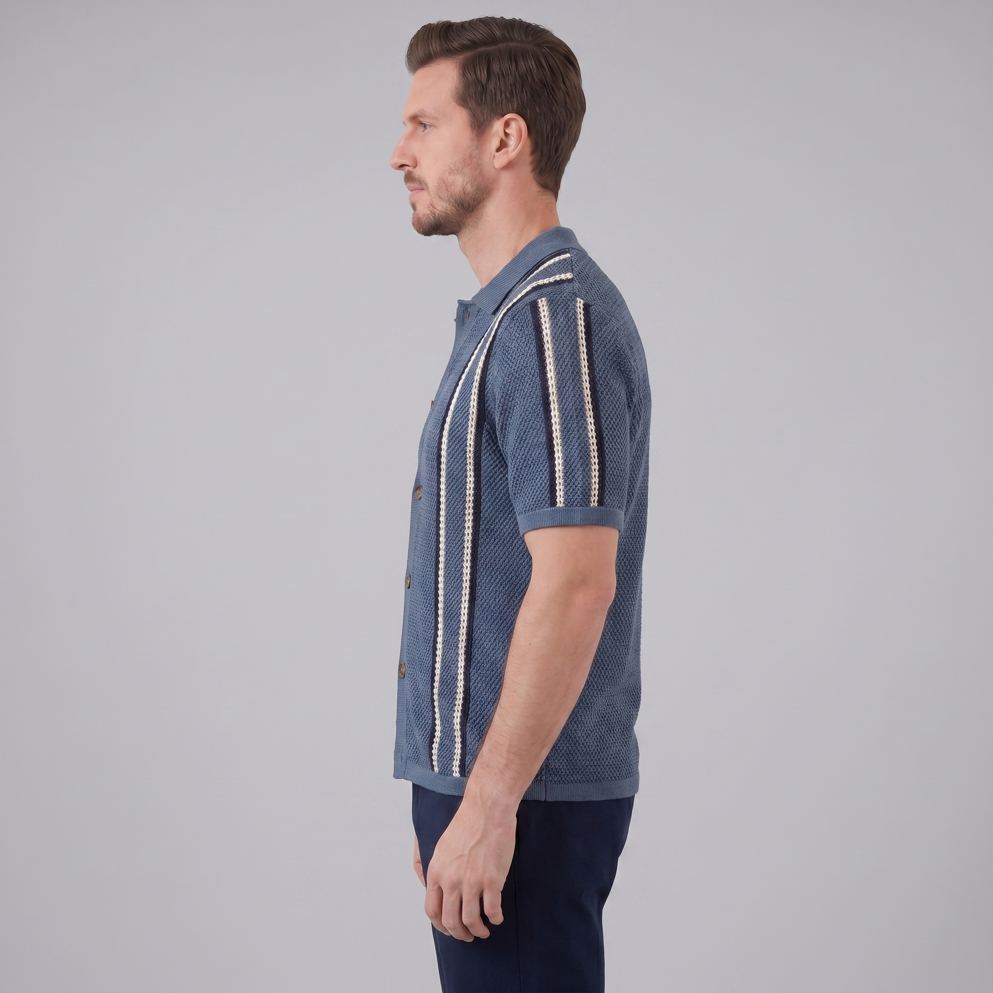 Striped Crochet Knit Shirt for Men - Casual Summer Wear in Lightweight Fabric