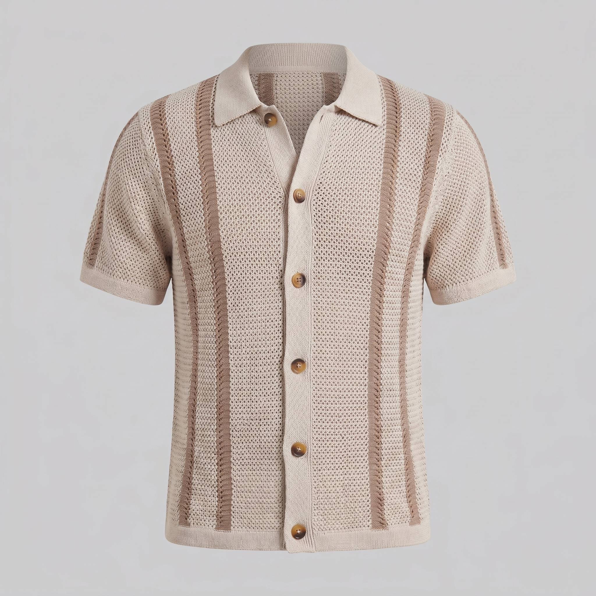 Striped Crochet Knit Shirt for Men - Casual Summer Wear in Lightweight Fabric