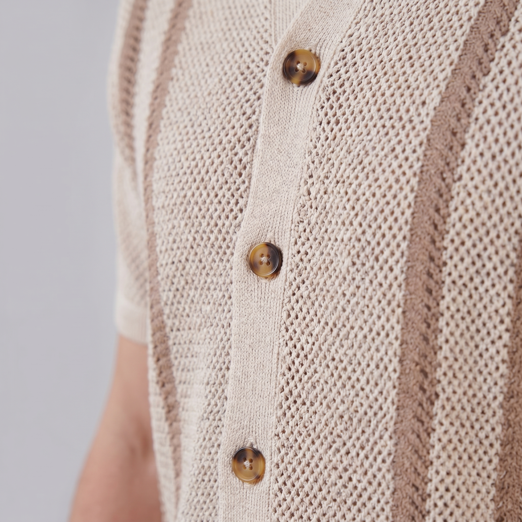 Striped Crochet Knit Shirt for Men - Casual Summer Wear in Lightweight Fabric