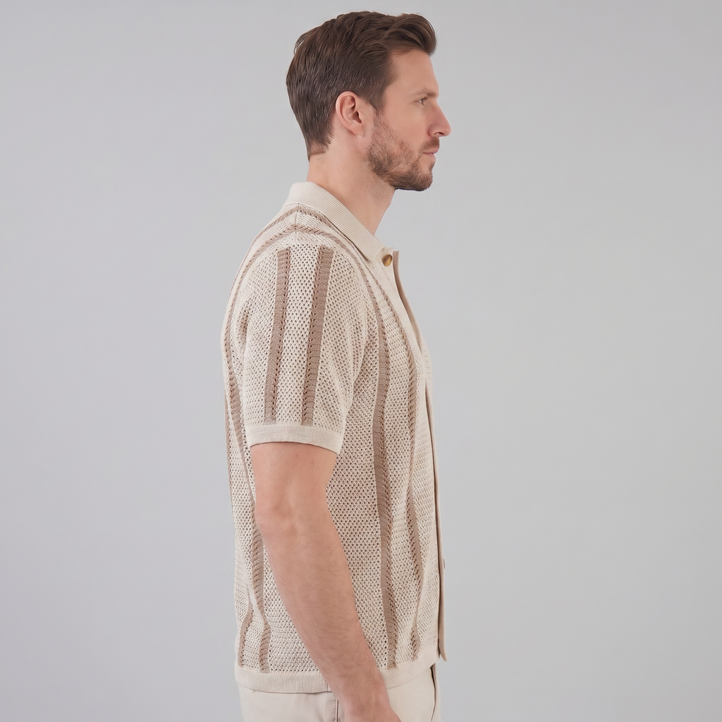 Striped Crochet Knit Shirt for Men - Casual Summer Wear in Lightweight Fabric
