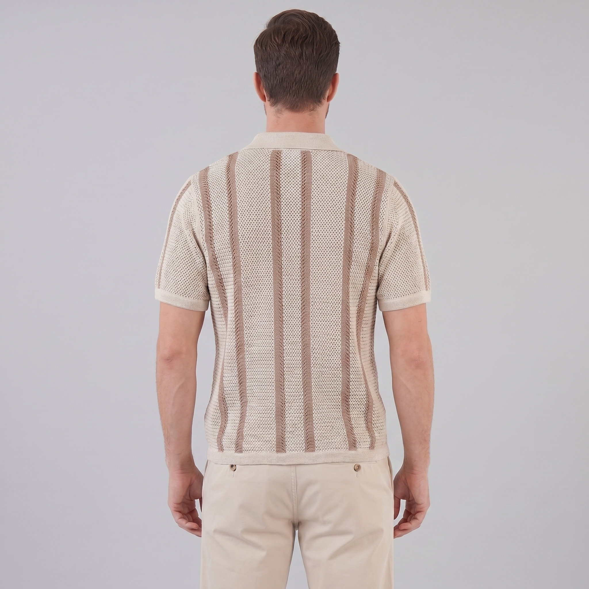 Striped Crochet Knit Shirt for Men - Casual Summer Wear in Lightweight Fabric