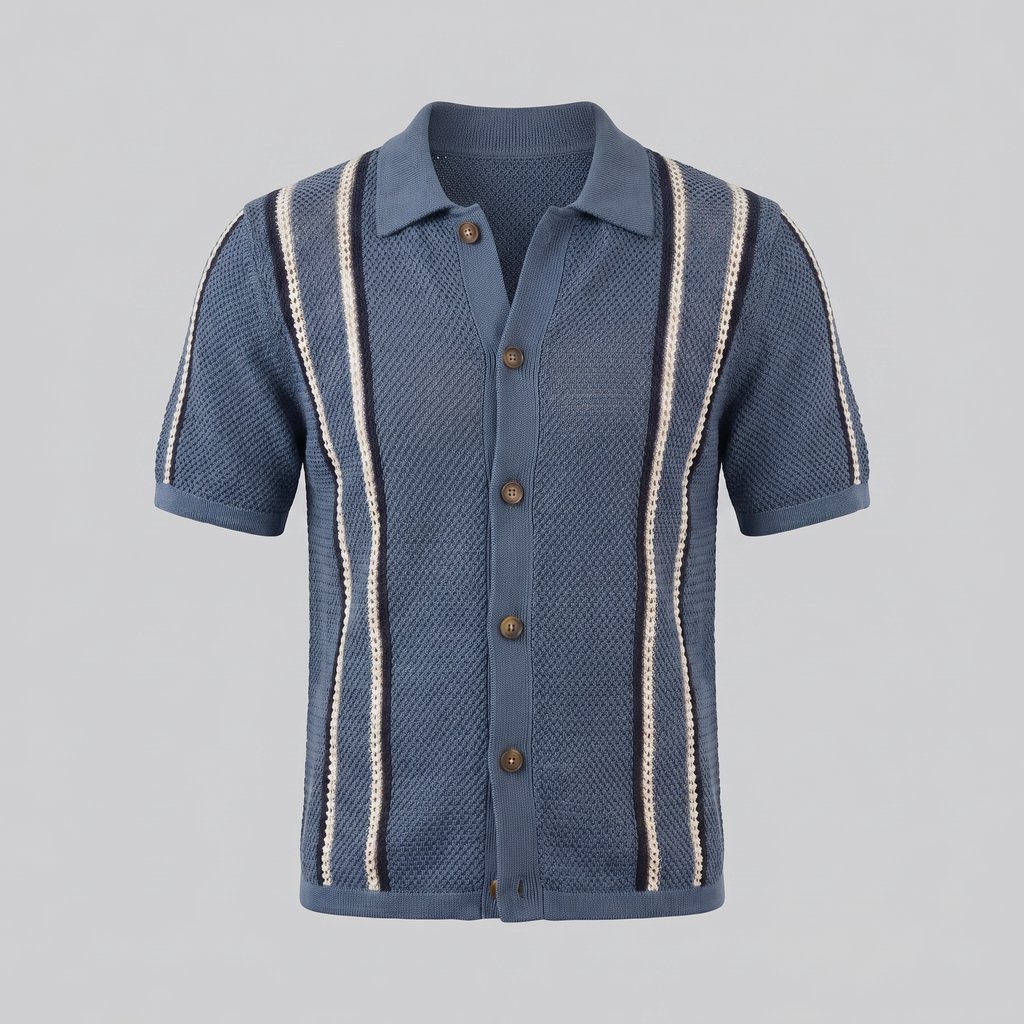 Striped Crochet Knit Shirt for Men - Casual Summer Wear in Lightweight Fabric