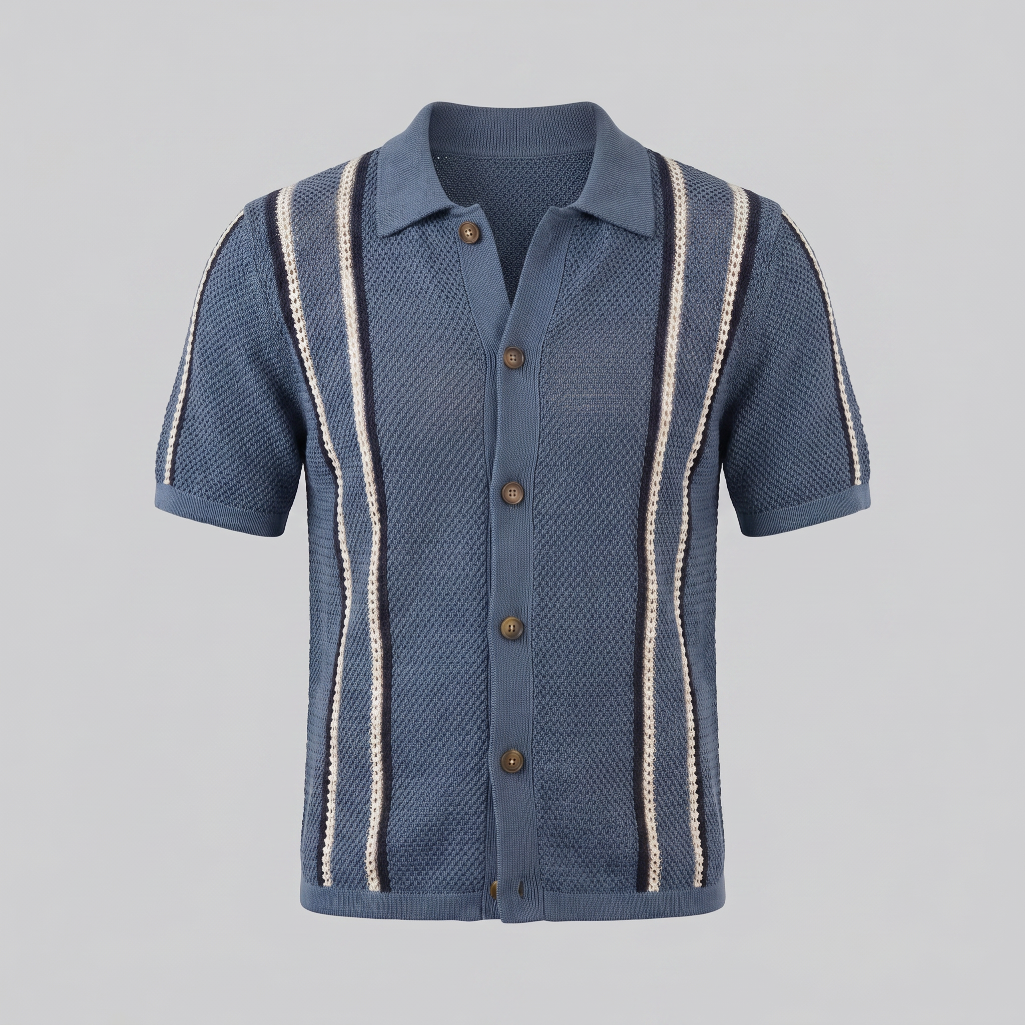 Striped Crochet Knit Shirt for Men - Casual Summer Wear in Lightweight Fabric