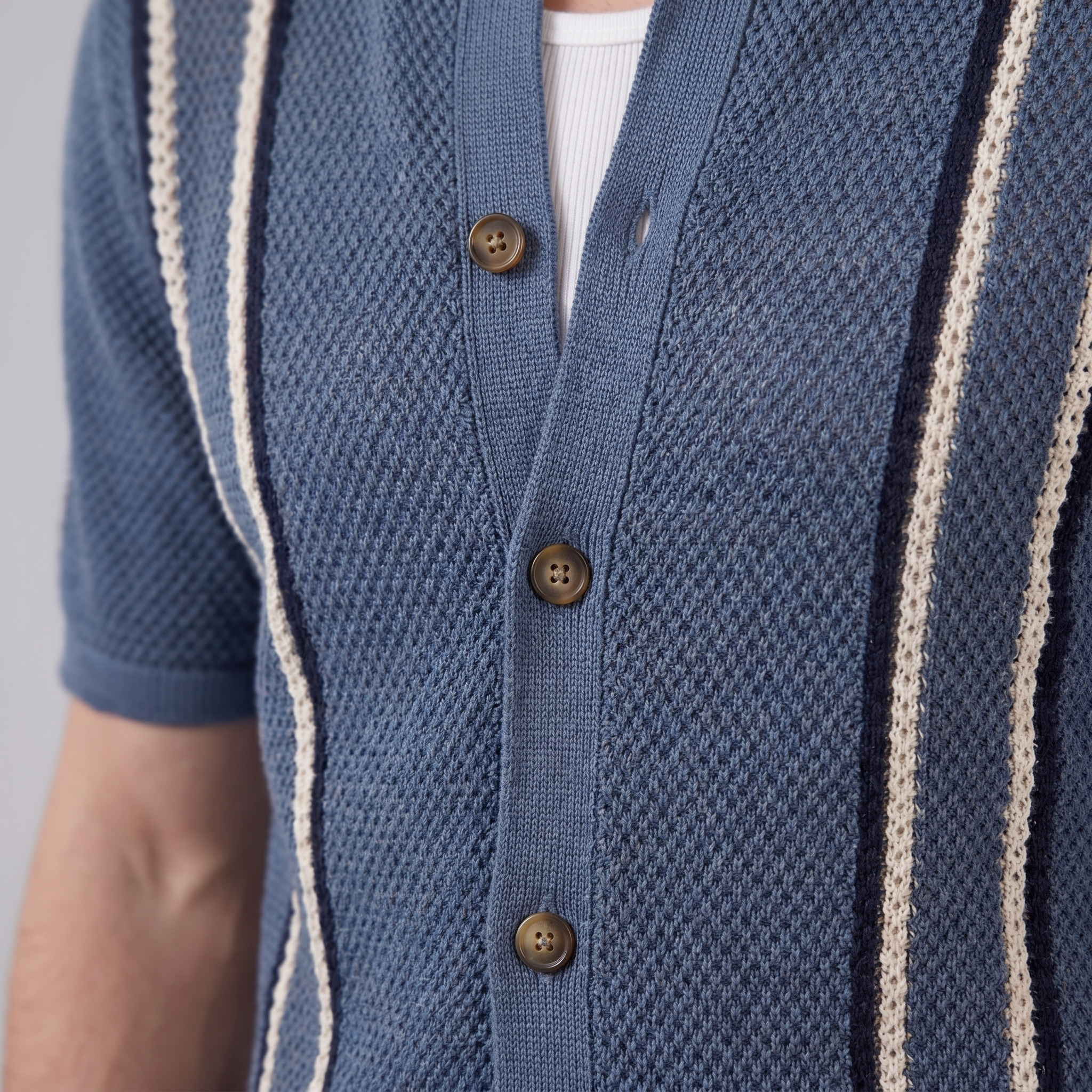 Striped Crochet Knit Shirt for Men - Casual Summer Wear in Lightweight Fabric