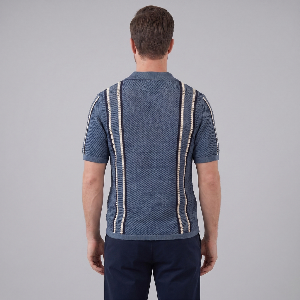 Striped Crochet Knit Shirt for Men - Casual Summer Wear in Lightweight Fabric