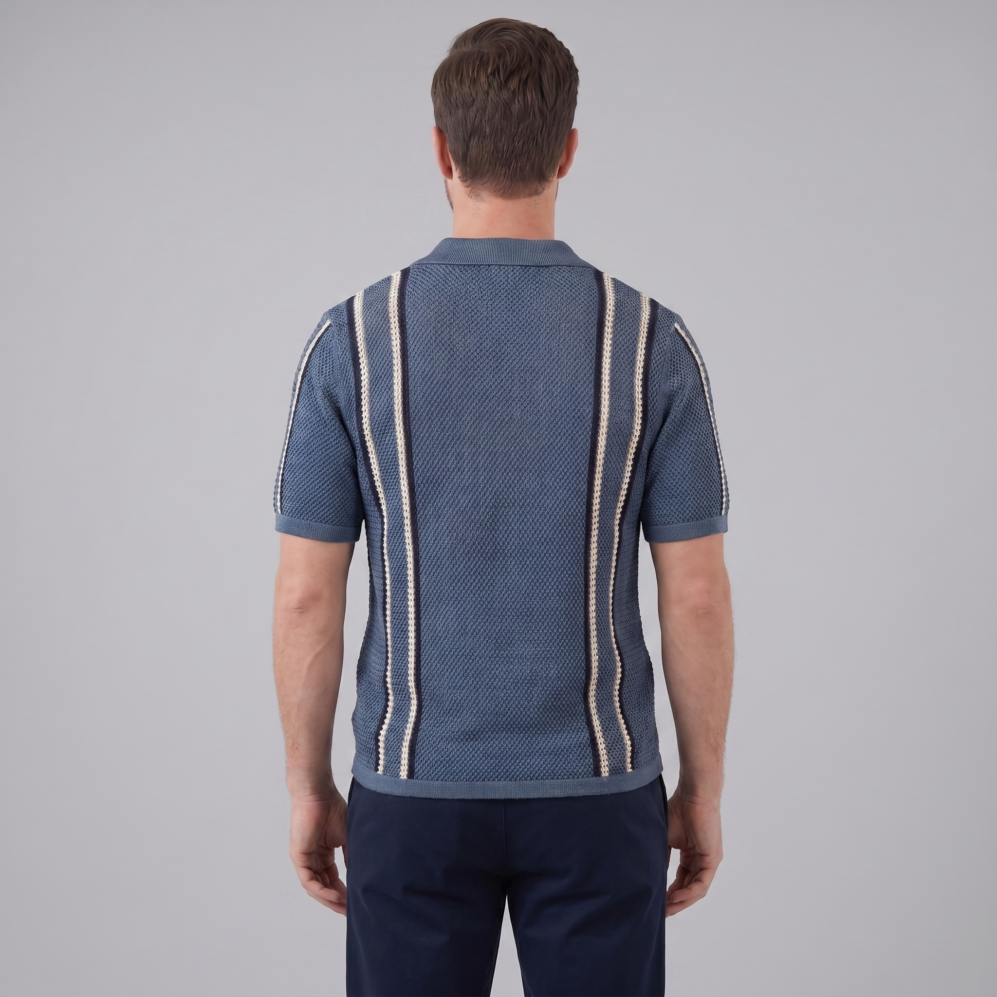 Striped Crochet Knit Shirt for Men - Casual Summer Wear in Lightweight Fabric