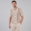 Striped Crochet Knit Shirt for Men - Casual Summer Wear in Lightweight Fabric