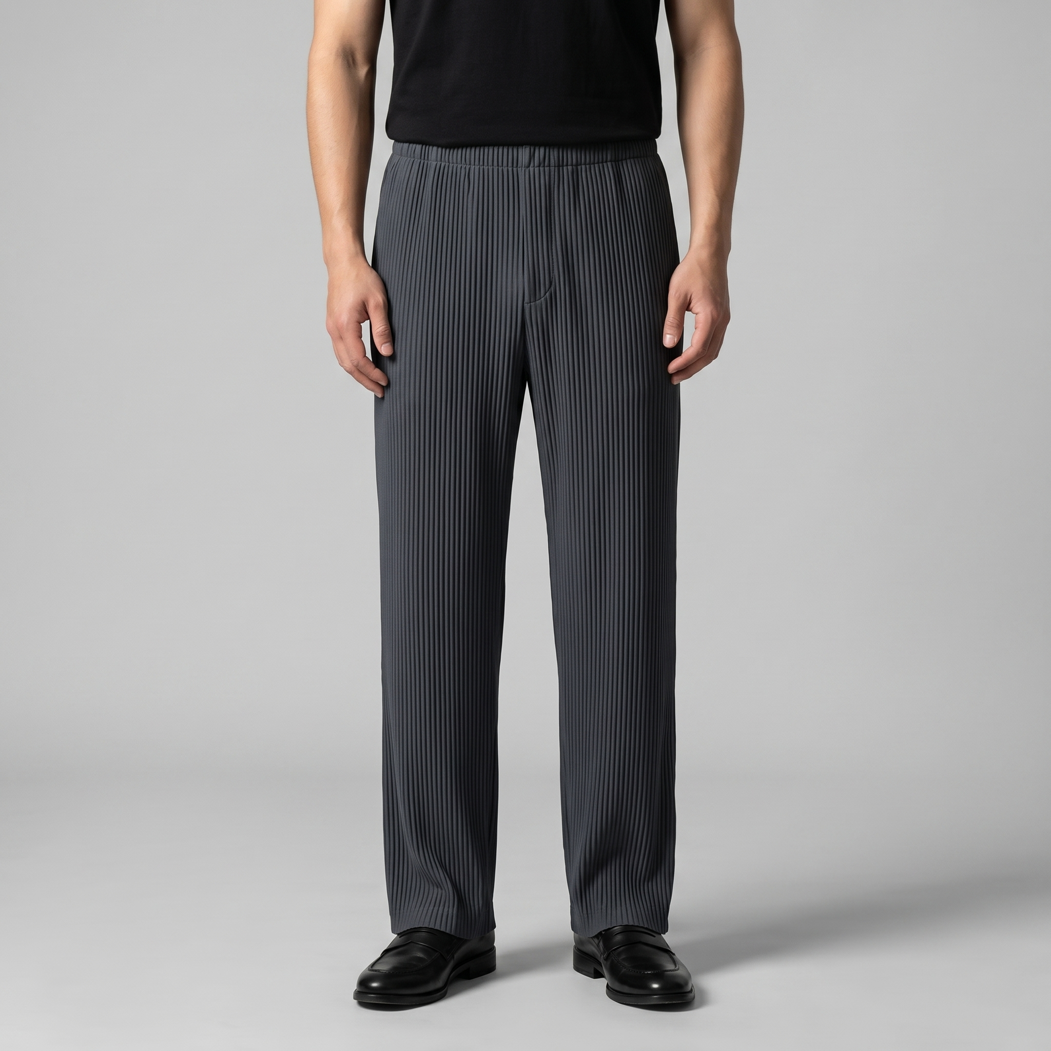 Striped Men's Trousers with Drawstring Elastic Waistband for Casual Wear