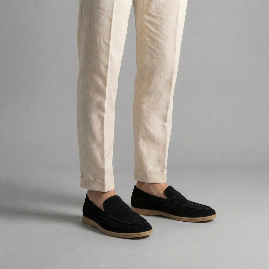 Suede Penny Loafers for Men - Elegant Casual Footwear for Formal and Everyday Wear