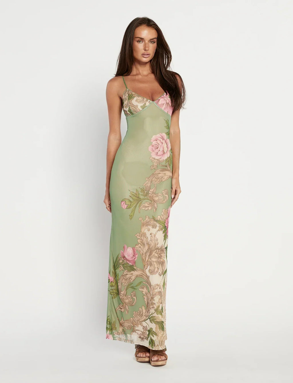 Rose Stripe Maxi Dress | Sleeveless Flowing Design for Casual Wear