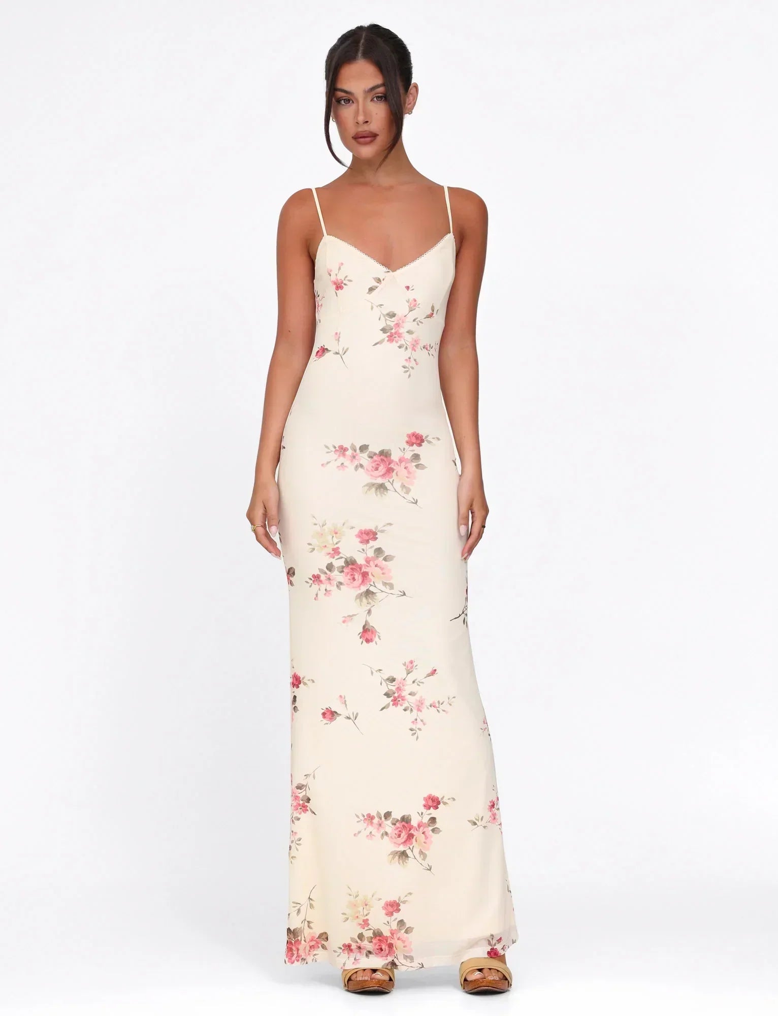 Rose Stripe Maxi Dress | Sleeveless Flowing Design for Casual Wear