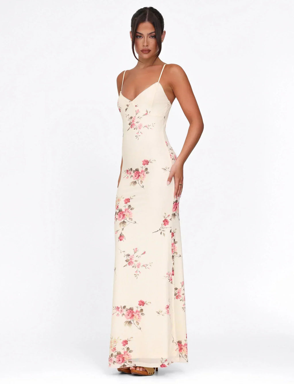 Rose Stripe Maxi Dress | Sleeveless Flowing Design for Casual Wear