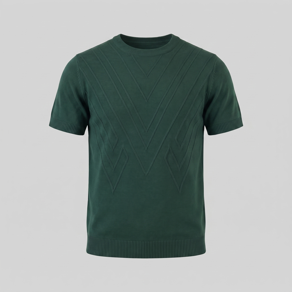 Textured Knit T-Shirt for Men - Casual Short Sleeve Top for Everyday Wear