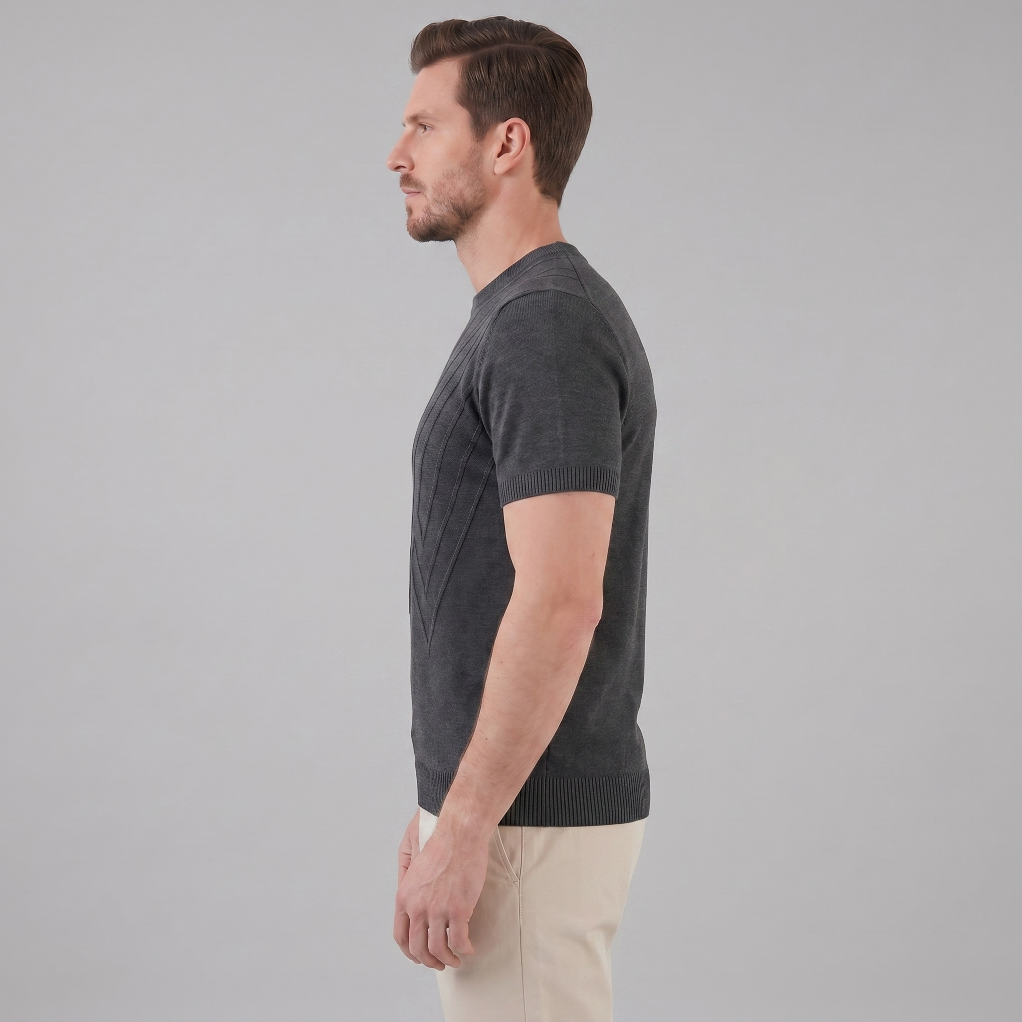 Textured Knit T-Shirt for Men - Casual Short Sleeve Top for Everyday Wear