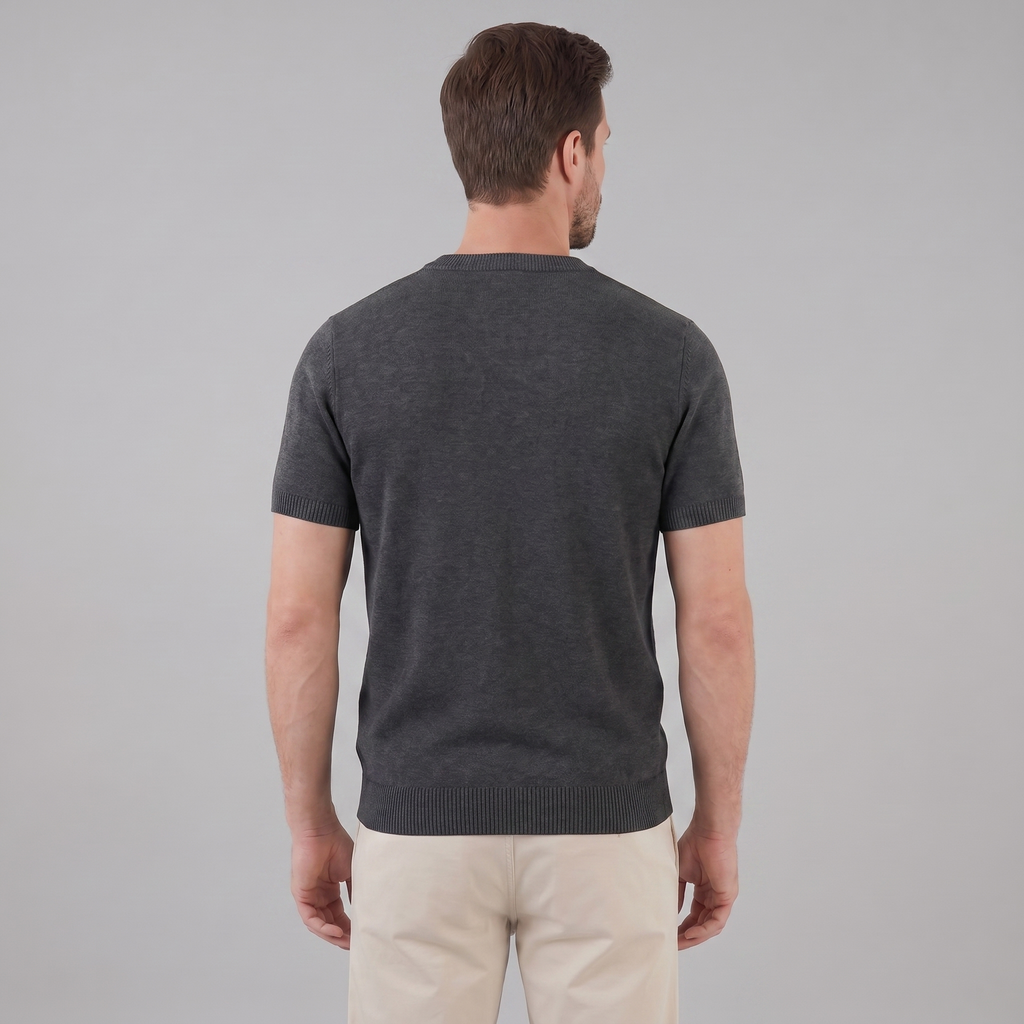 Textured Knit T-Shirt for Men - Casual Short Sleeve Top for Everyday Wear