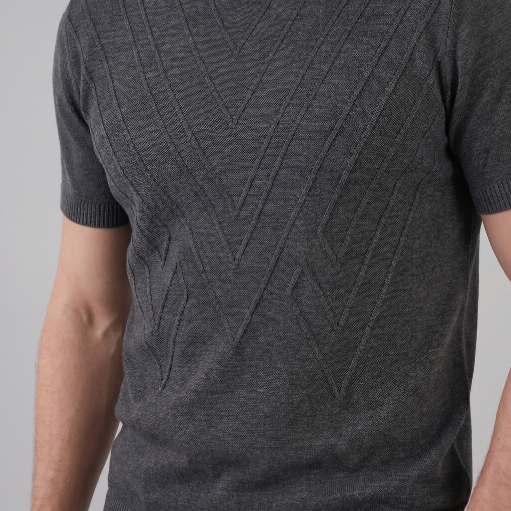 Textured Knit T-Shirt for Men - Casual Short Sleeve Top for Everyday Wear