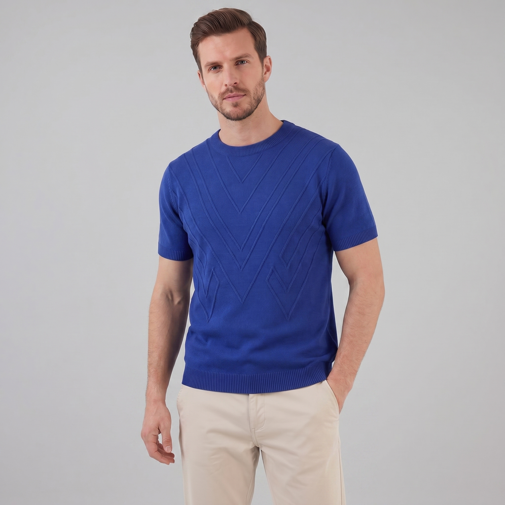 Textured Knit T-Shirt for Men - Casual Short Sleeve Top for Everyday Wear