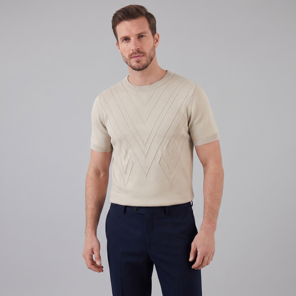 Textured Knit T-Shirt for Men - Casual Short Sleeve Top for Everyday Wear
