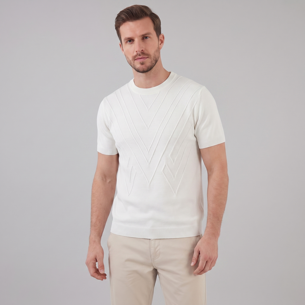 Textured Knit T-Shirt for Men - Casual Short Sleeve Top in Comfortable Fabric