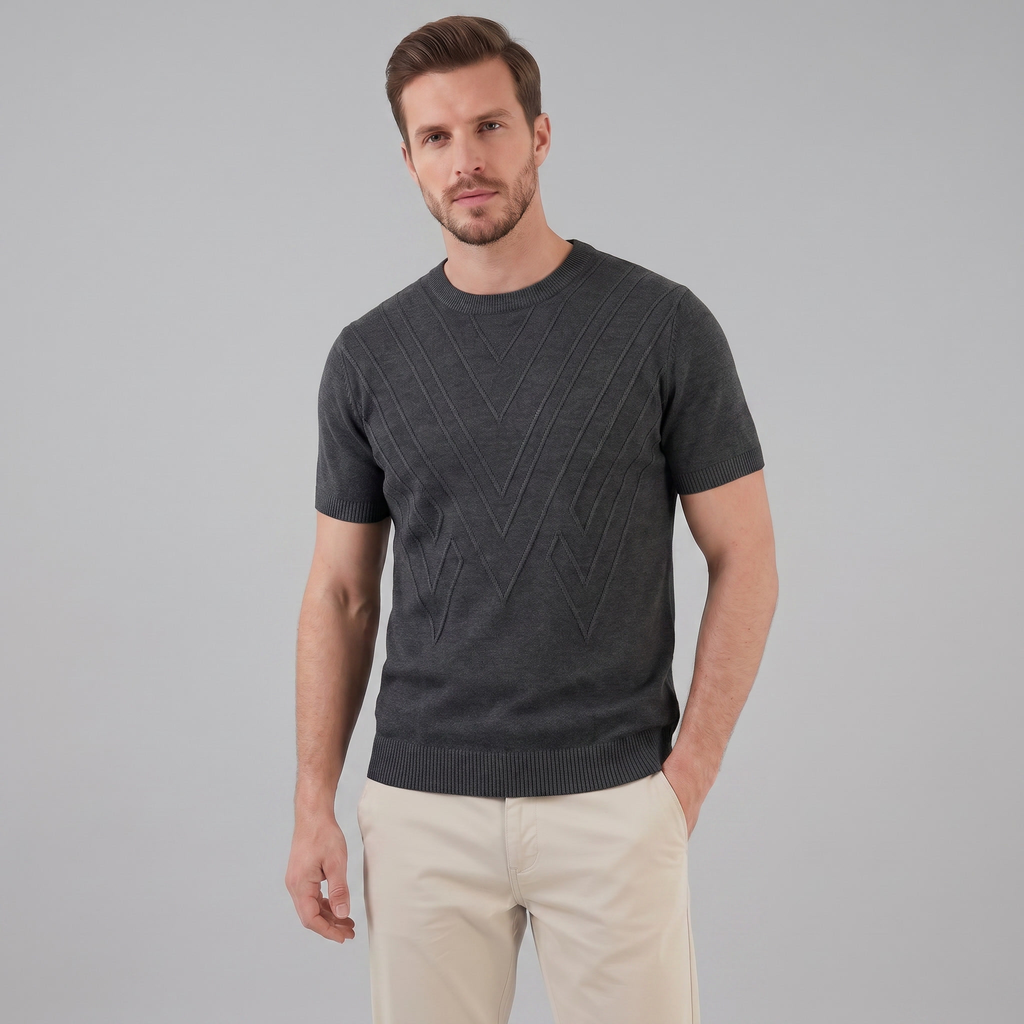 Textured Knit T-Shirt for Men - Casual Short Sleeve Top in Comfortable Fabric