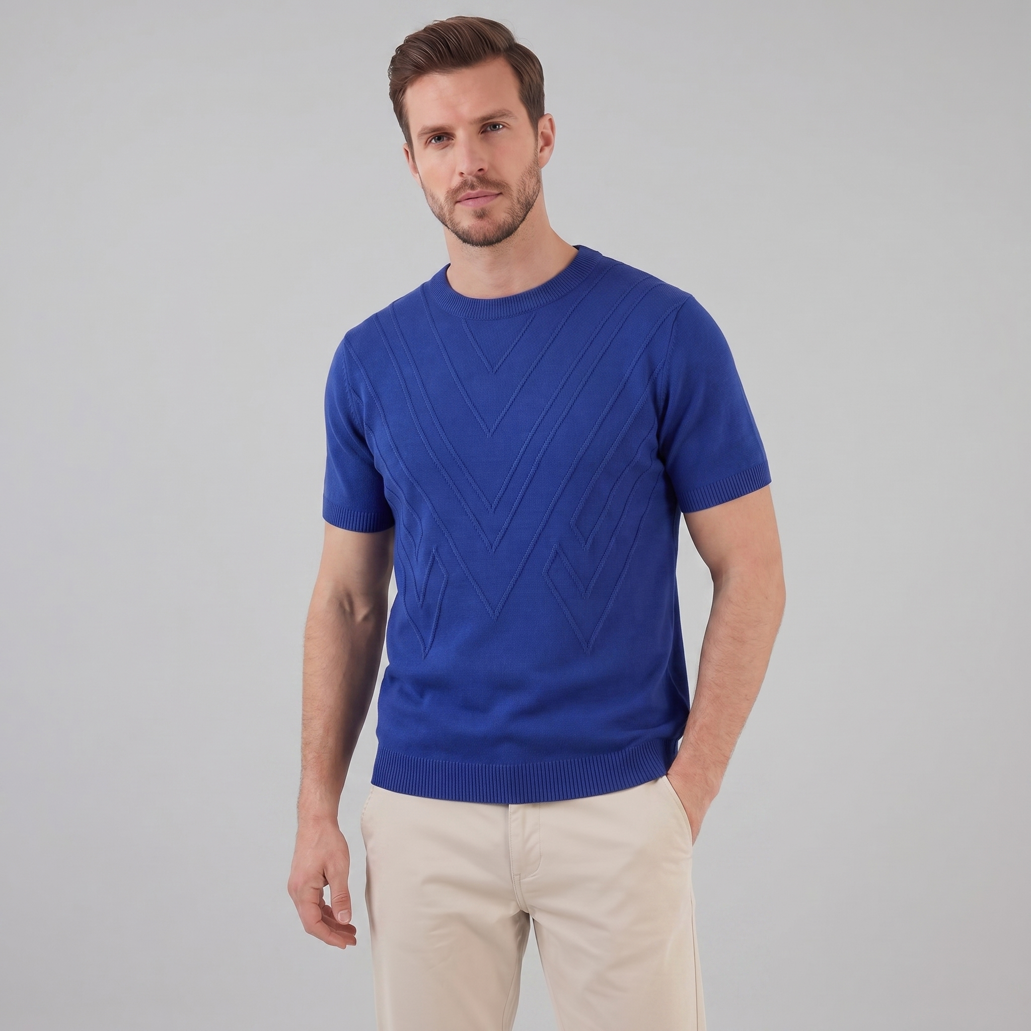Textured Knit T-Shirt for Men - Casual Short Sleeve Top in Comfortable Fabric