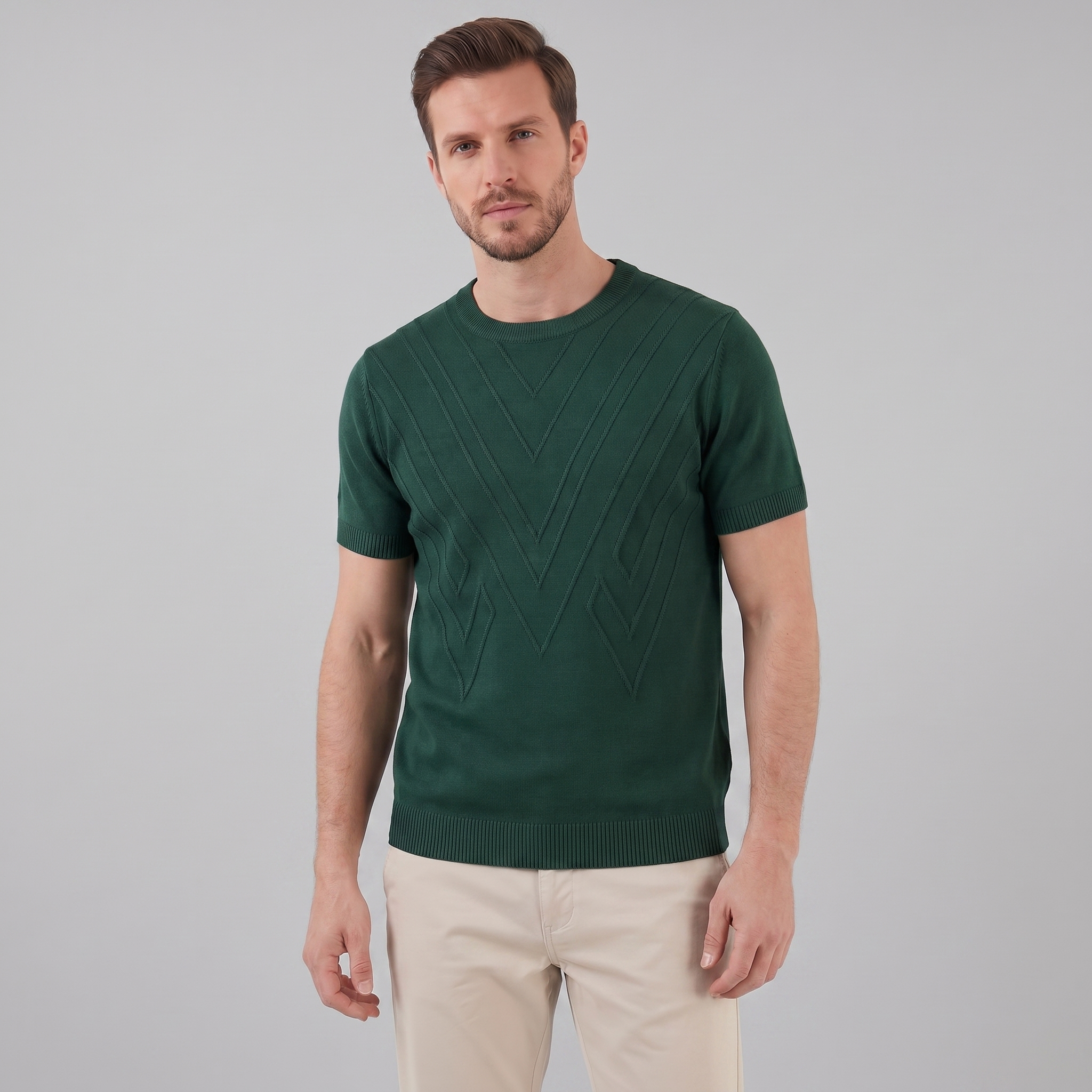 Textured Knit T-Shirt for Men - Casual Short Sleeve Top in Comfortable Fabric