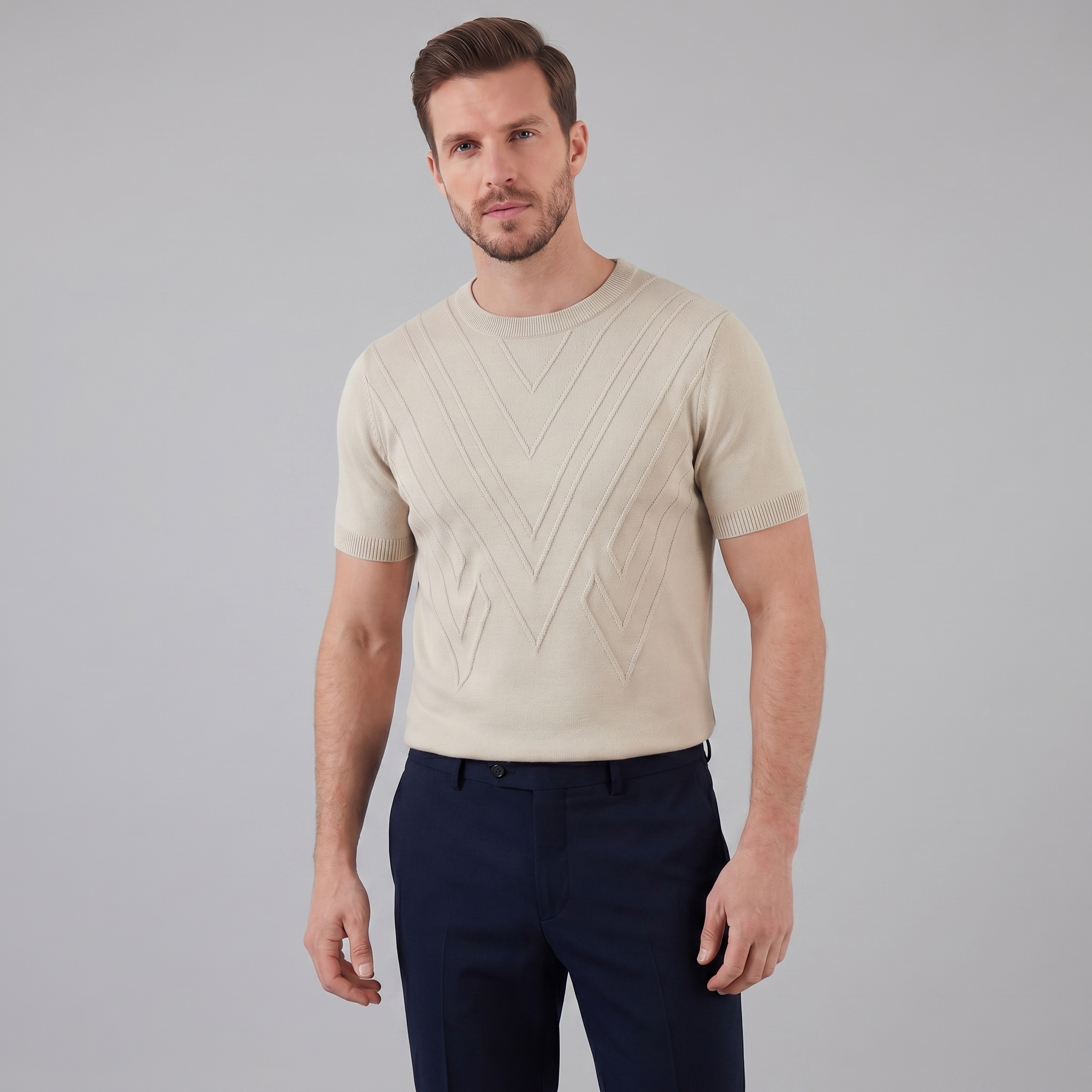 Textured Knit T-Shirt for Men - Casual Short Sleeve Top in Comfortable Fabric