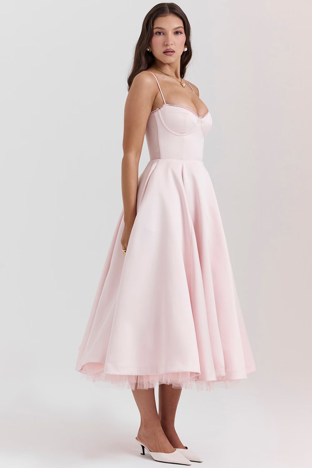 Structured Satin Midi Dress Women UK – Luxurious Corset Bodice, Wedding Guest & Cocktail