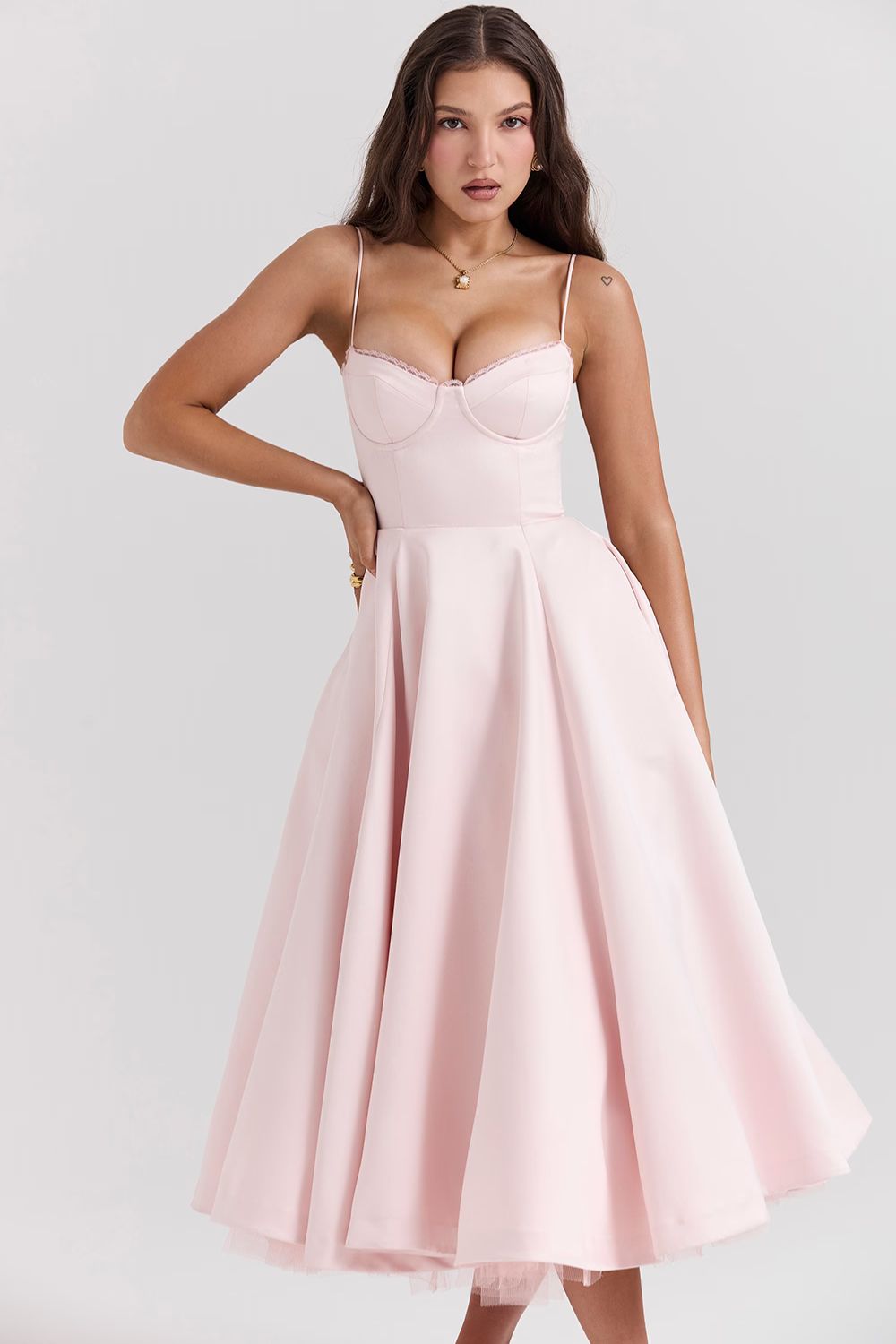 Structured Satin Midi Dress Women UK – Luxurious Corset Bodice, Wedding Guest & Cocktail