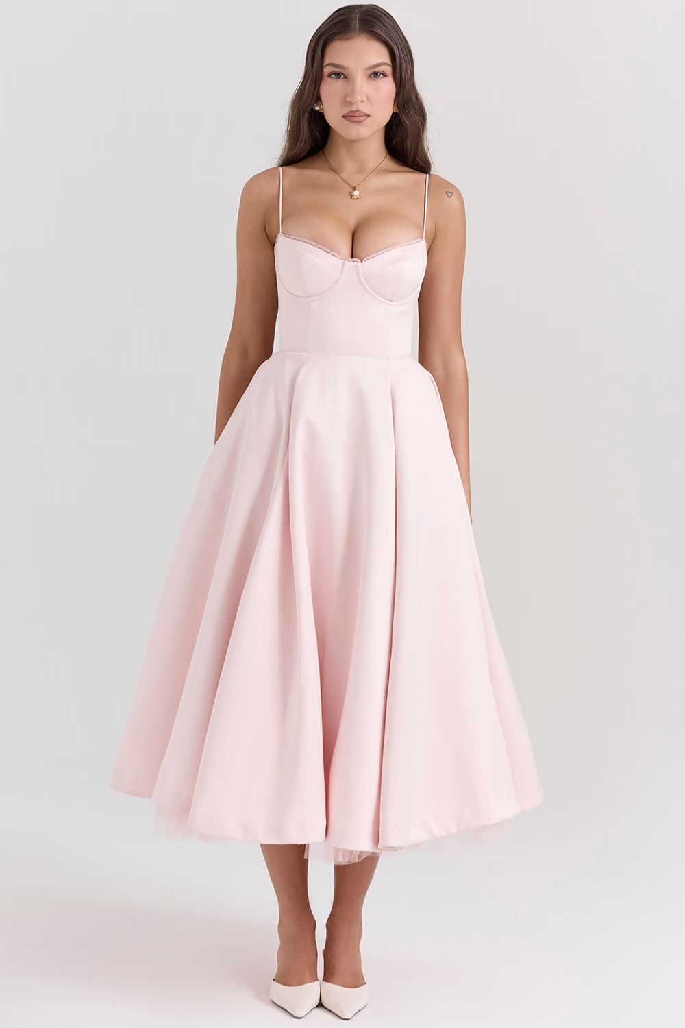 Structured Satin Midi Dress Women UK – Luxurious Corset Bodice, Wedding Guest & Cocktail