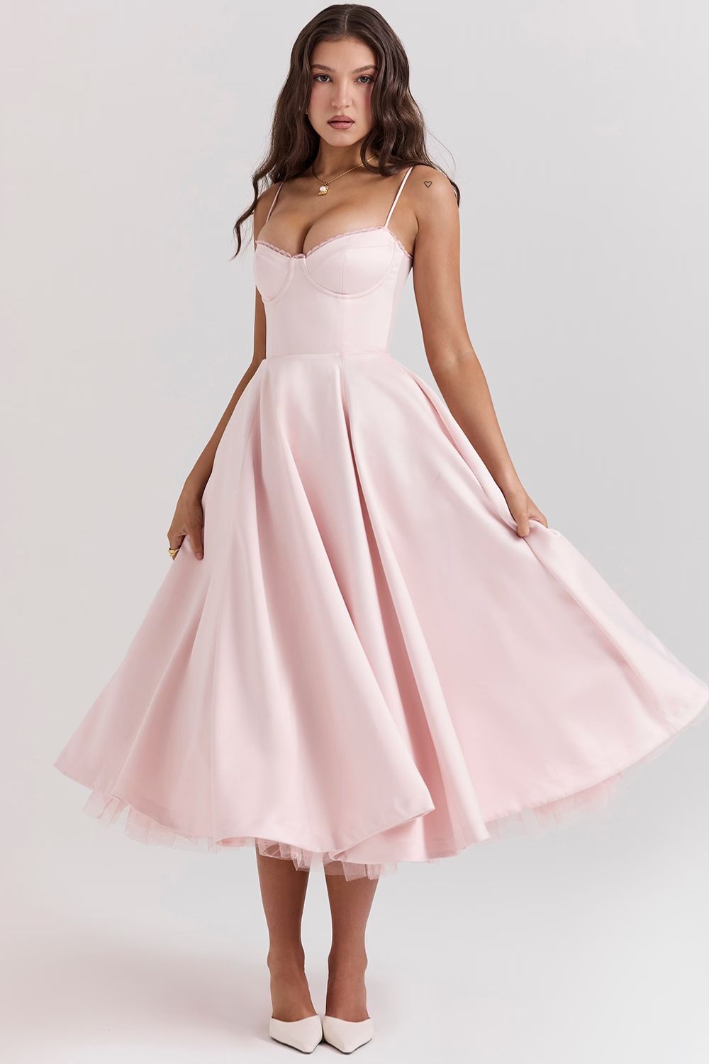 Structured Satin Midi Dress Women UK – Luxurious Corset Bodice, Wedding Guest & Cocktail
