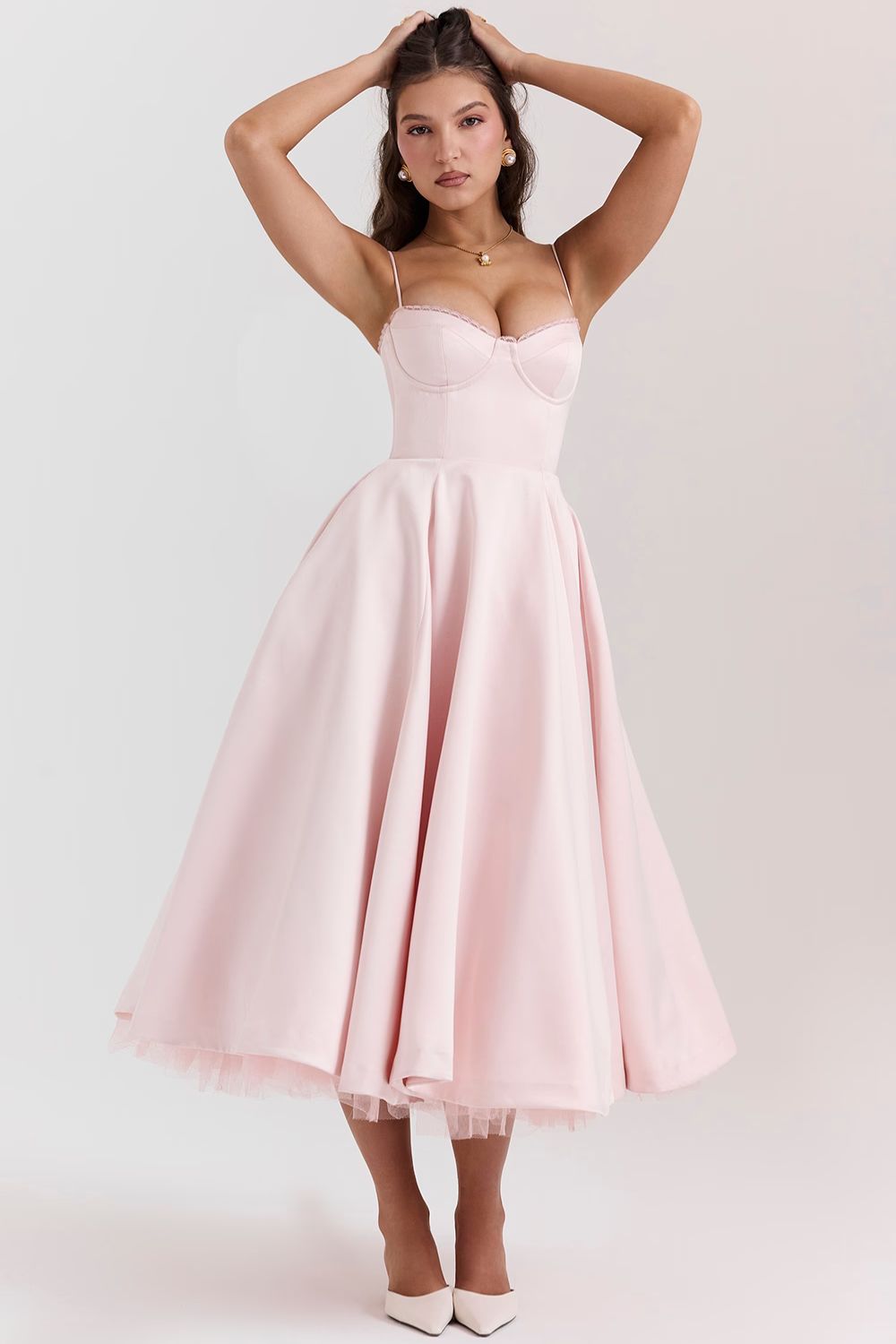 Structured Satin Midi Dress Women UK – Luxurious Corset Bodice, Wedding Guest & Cocktail